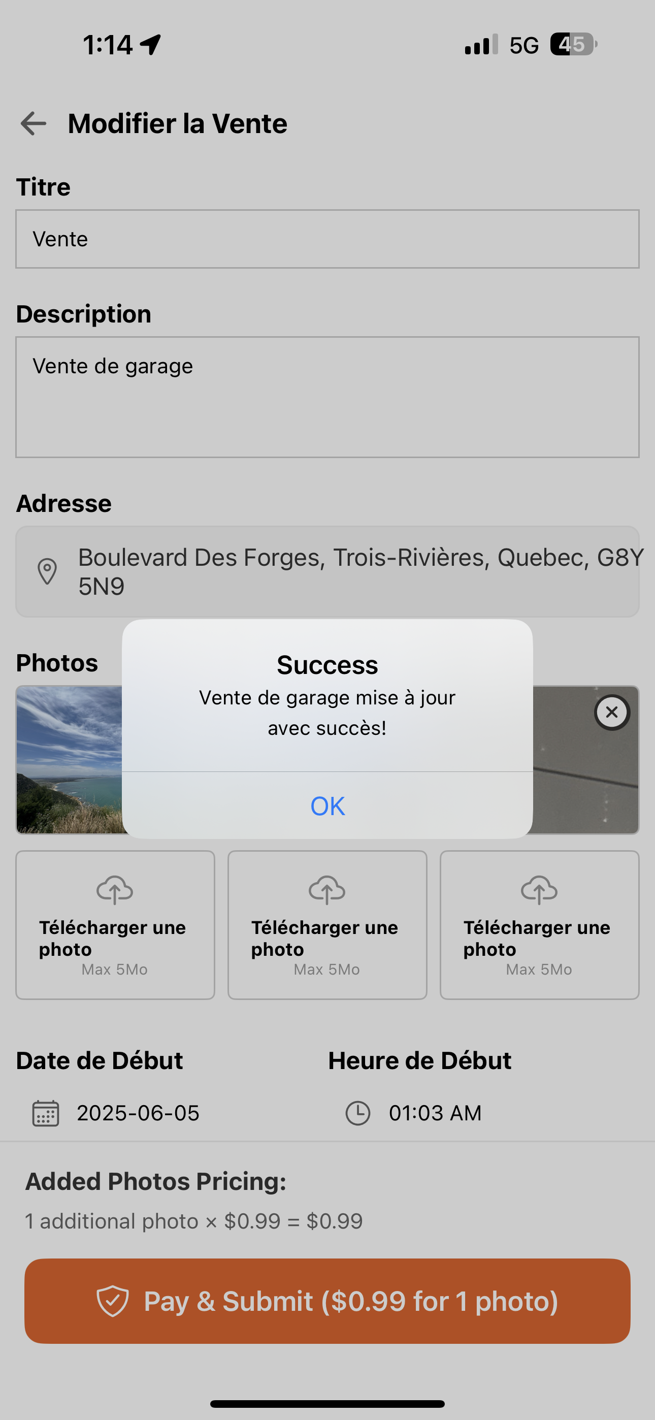 Interface de paiement