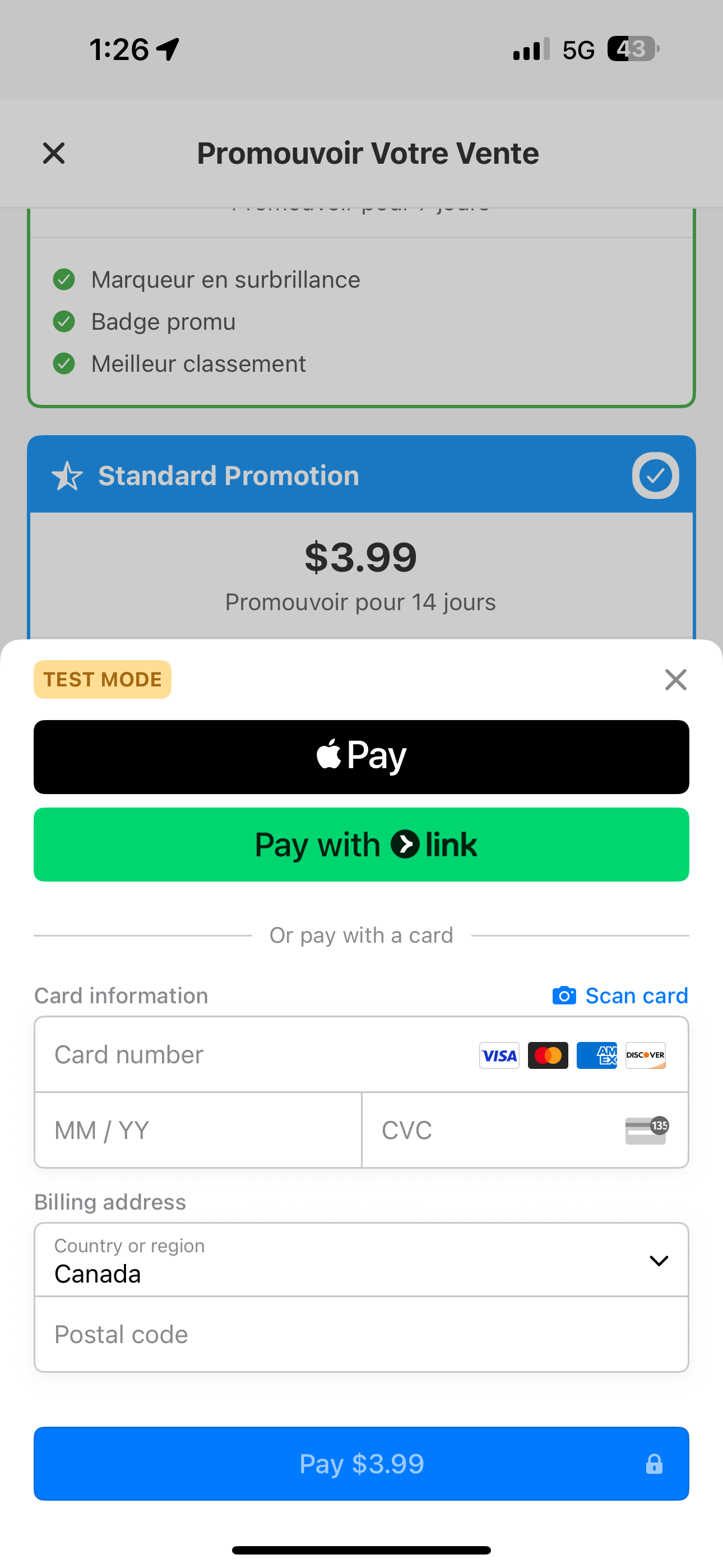 Détails des forfaits promotion