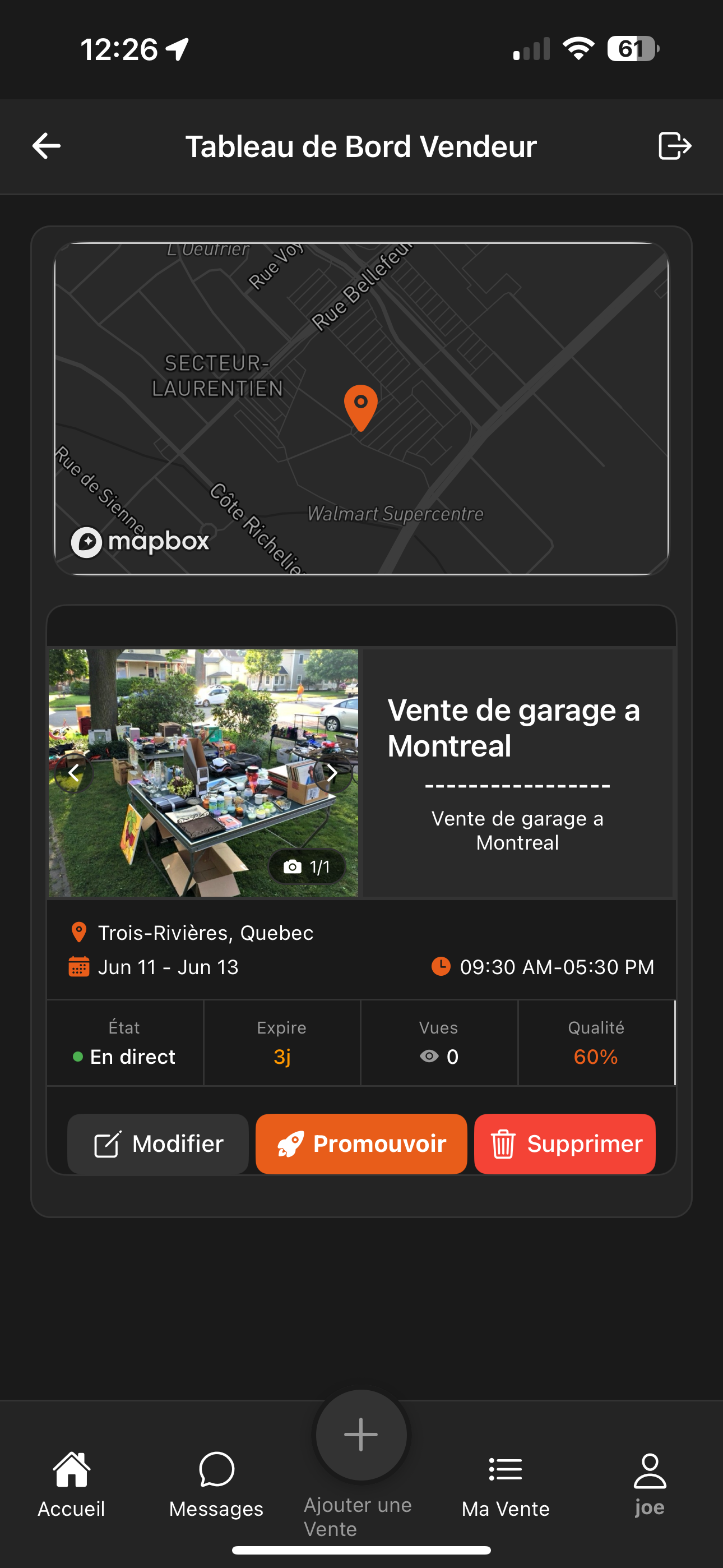 Seller dashboard