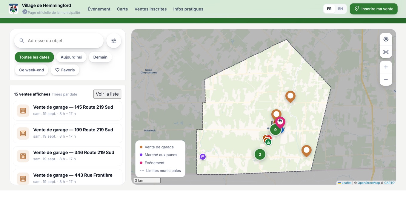 Page officielle des ventes de garage du Village de Hemmingford