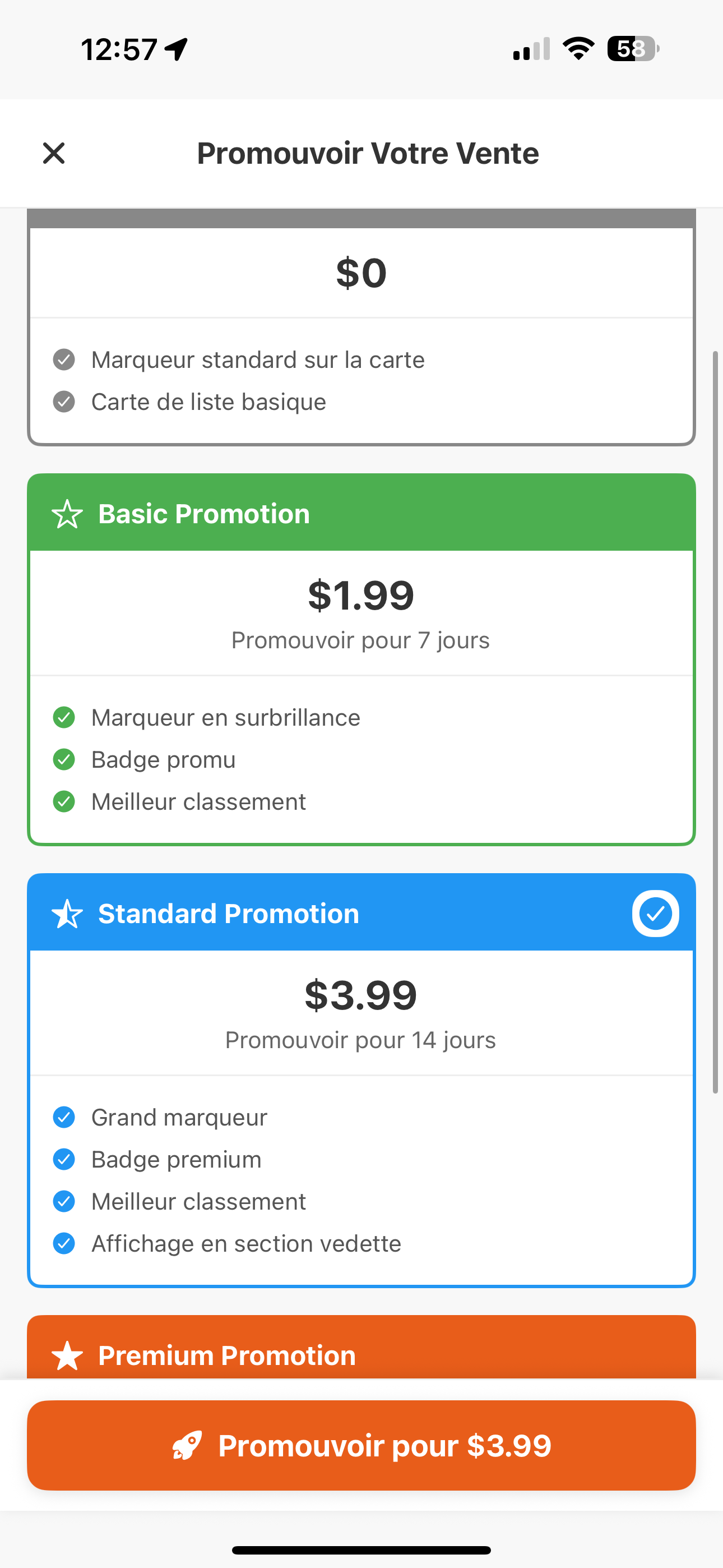 Sélection du service